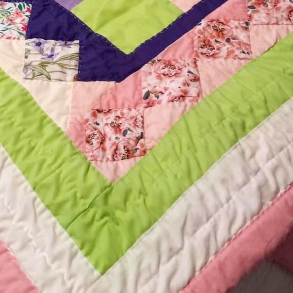 Patshwork Quilt Hand Quilted Block Design 87" X 88” Full/Queen Made in 2023 - Picture 5 of 7